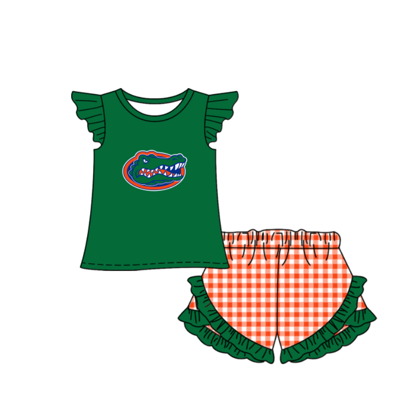 Custom moq 5 mix size milk silk summer teams Baby Boys And Girls Green Short-Sleeved Shirt And Shorts Set Matching Striped Rompers Outfit Set