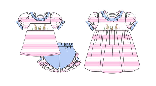 25.10.31 custom each style moq 5 eta 6-8week Sibling Sister easter baby girl short sleeve shorts sets and dress match design