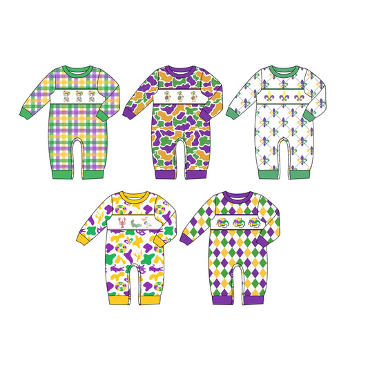 25.11.6 custom each style moq 5 eta 6-8week Sibling Sisters mardi gras baby boy clothes long sleeve rompers 5 match family design
