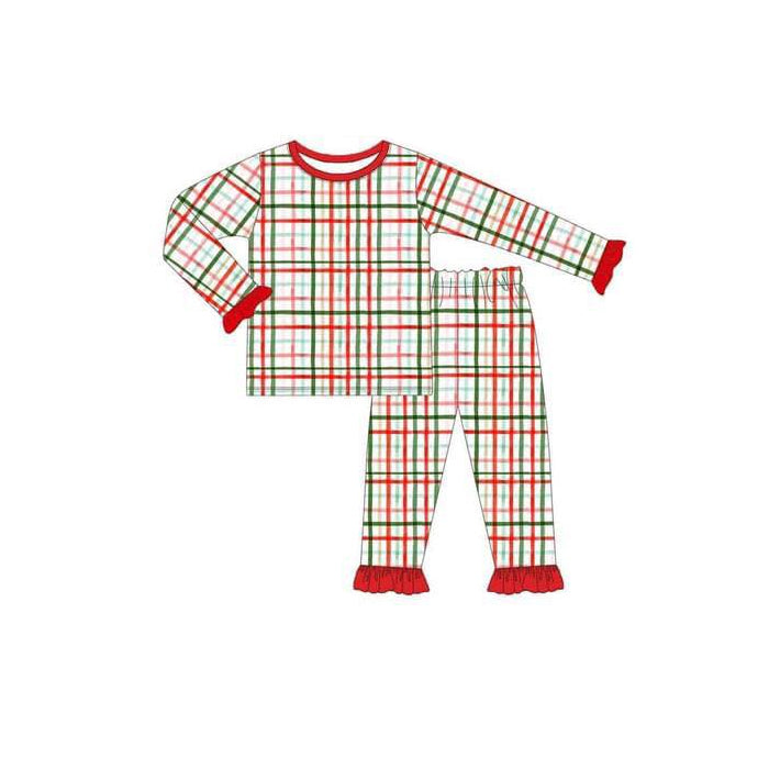 5.20custom each style moq 5eta 4-5week Sibling Sister Multicolor line grid red girls and boys outfits and baby romper and dress match family design