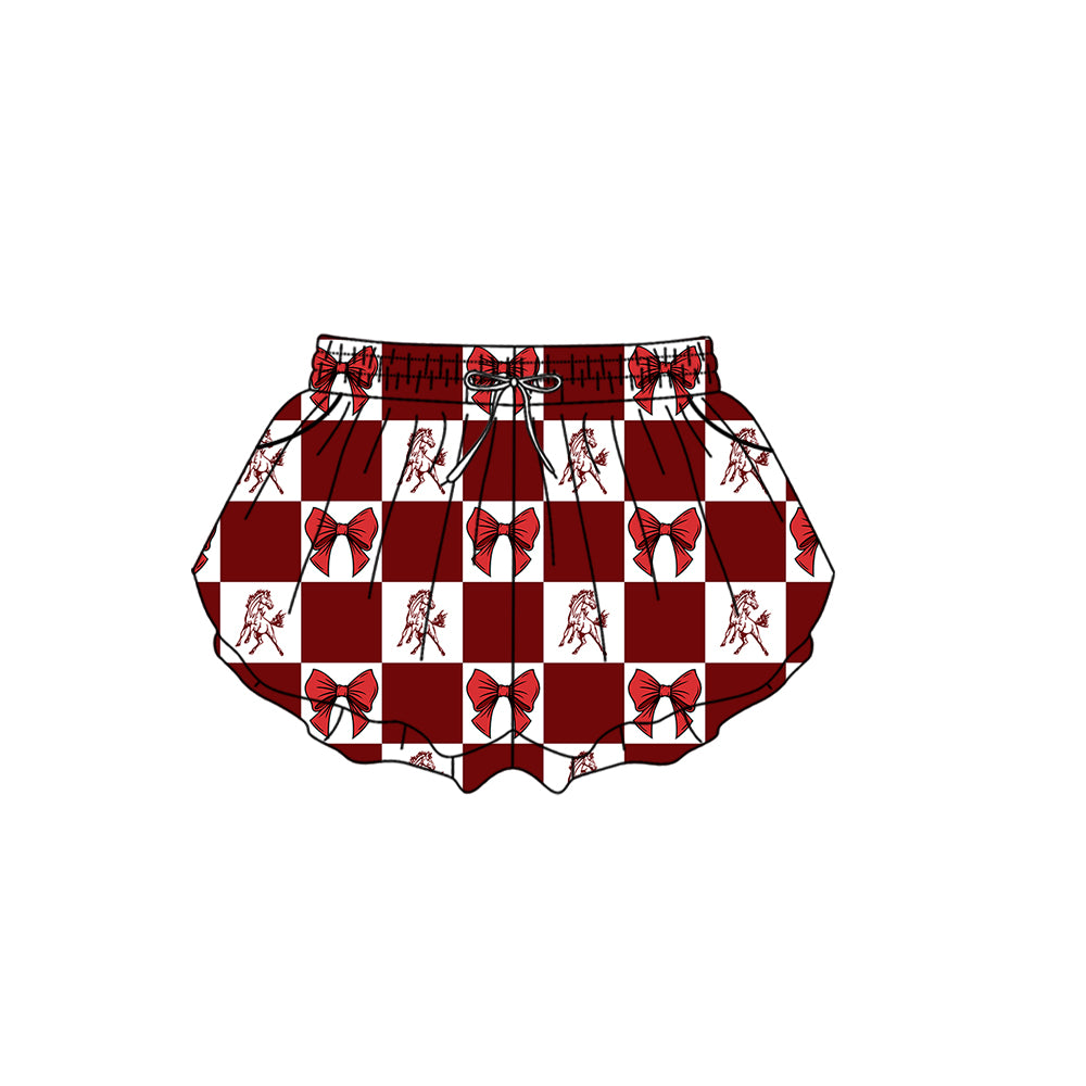 Custom moq 5 mix size milk silk summer teams Checked Bows Red Baby Girl Sleeveless Top Skirt Short Set Dress And Shorts Yoga Outfit Boy's Top Shorts Set Romper