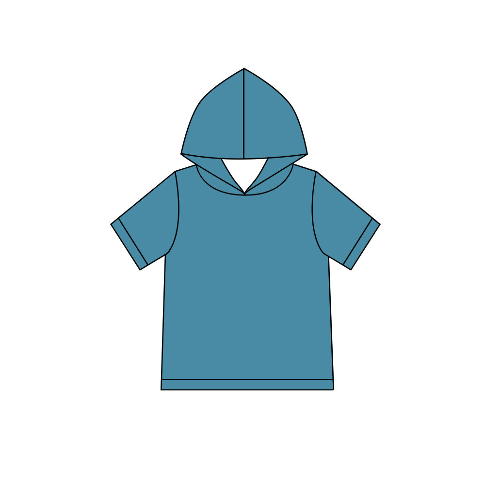 Custom moq 5 boys Blank Cotton Short Sleeve Hooded Top Teal Blue Short Sleeve Hooded Top