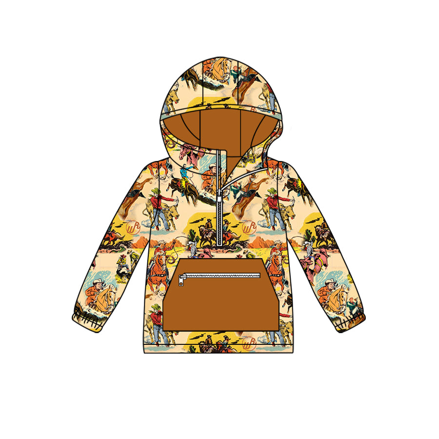 6.8 custom each style moq 5 eta 4-6week Sibling Sister riding horse boys top 1 and cow head girls top 2 hooded long sleeve top