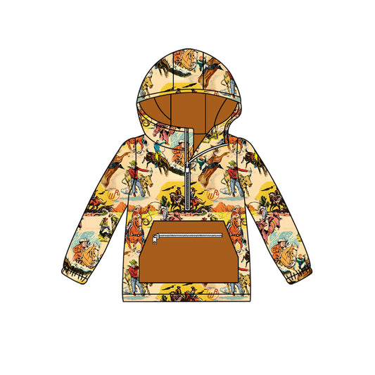 6.8 custom each style moq 5 eta 4-6week Sibling Sister riding horse boys top 1 and cow head girls top 2 hooded long sleeve top