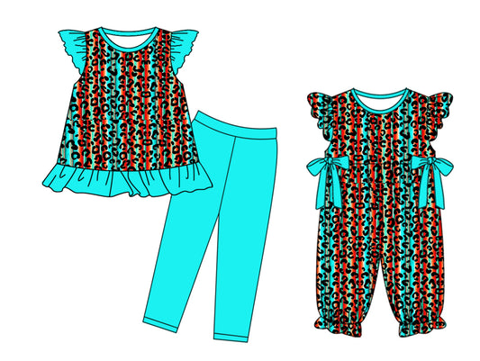 25.10.29 custom each style moq 5 eta 6-8week Sibling Sisters leopard baby girl clothes short sleeve pants sets and romper match family design