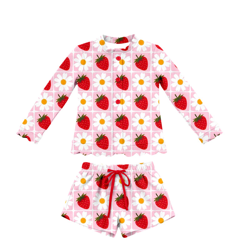 3.4 Custom moq 5 mix size Baby Girls pink plaid Long-Sleeved Button-Down Top And Shorts Set Cute Outfit for Little Ones