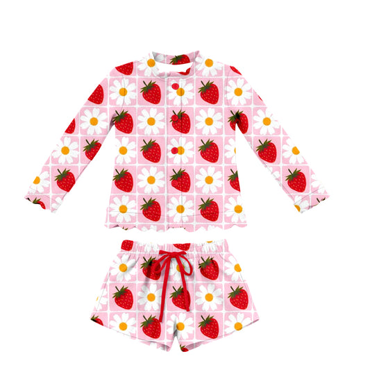 3.4 Custom moq 5 mix size Baby Girls pink plaid Long-Sleeved Button-Down Top And Shorts Set Cute Outfit for Little Ones