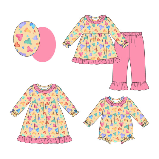 25.9.10 custom each style moq 5eta 4-6week Sibling Sisters love baby girl long sleeve pants sets and dress and rompers match family design