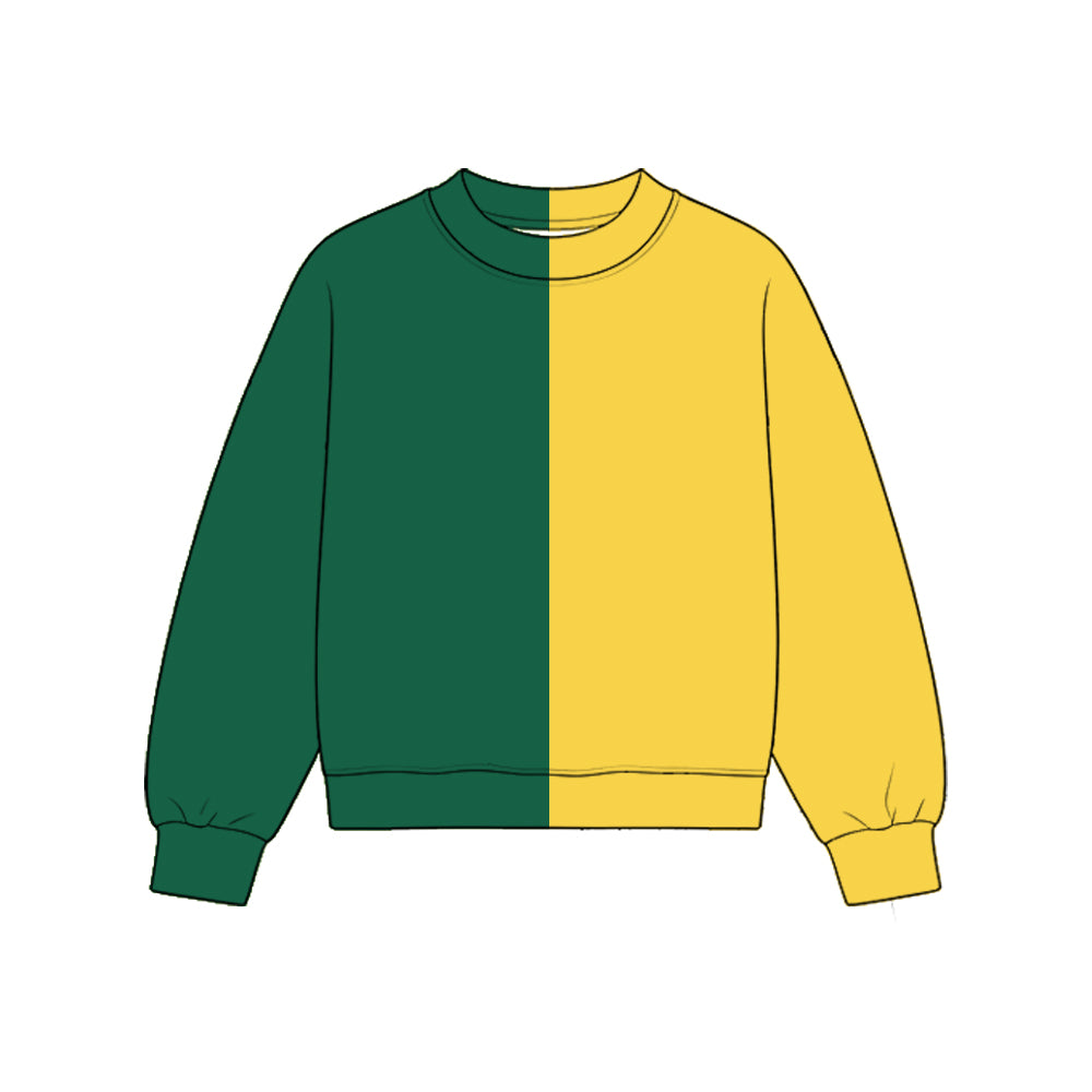 Custom moq 5 girls  Blank Cotton Dark Green + Mustard Yellow Sweatshirt