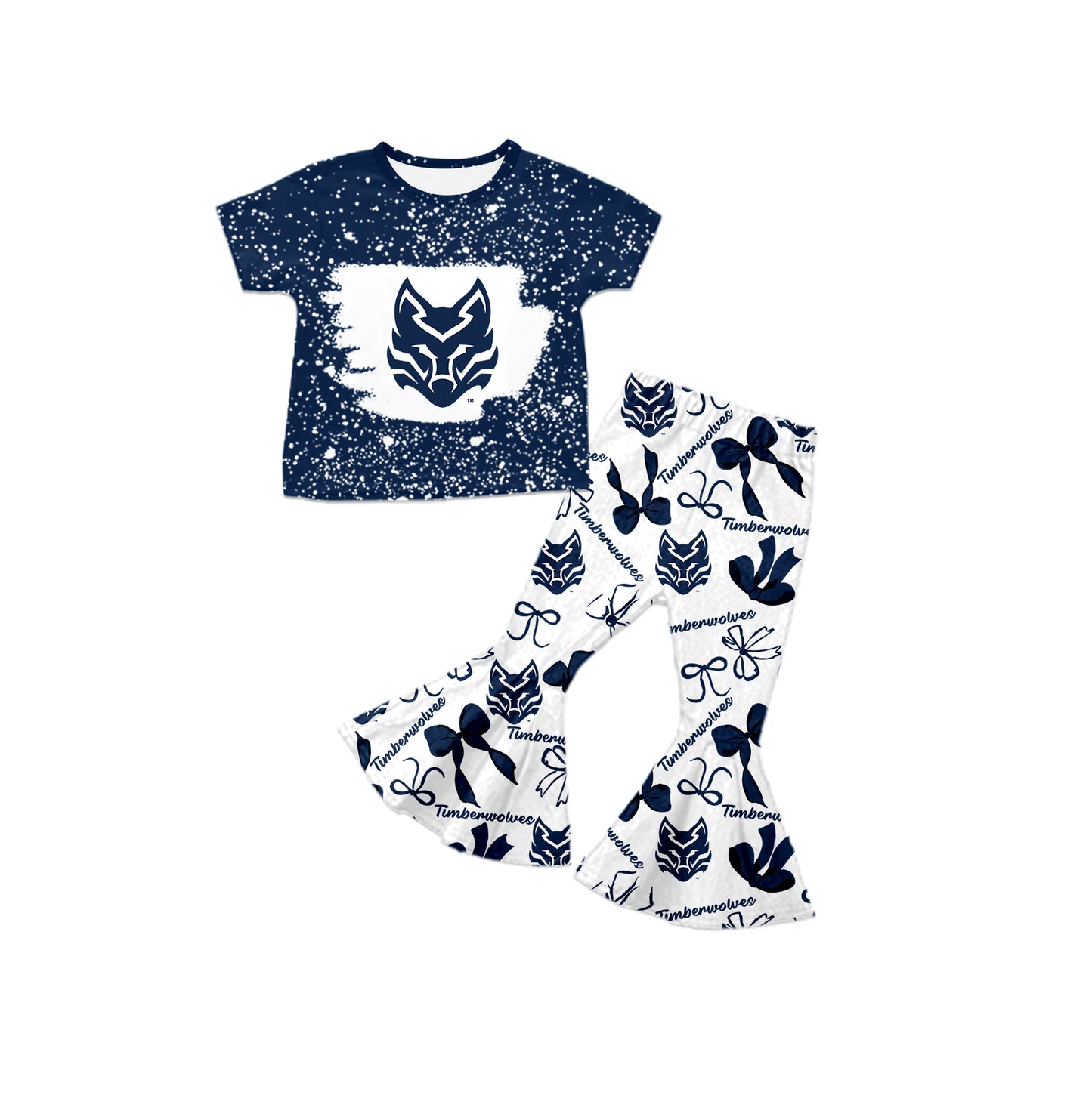 Custom moq 5 mix size milk silk summer teams baby girls clothes bow navy blue short sleeve pants sets and hooded long sleeve pants sets-25.7.26