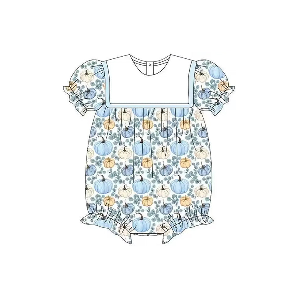 5.11custom each style moq 5eta 4-5week Sibling Sister pumpkin grass prints blue girls set and baby romper and dress match family design