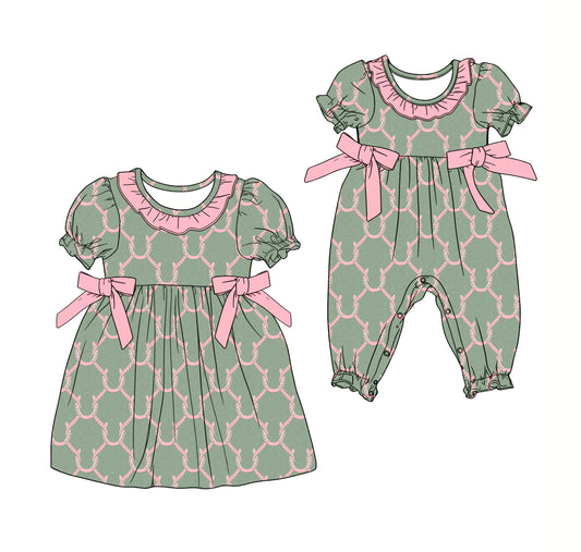 25.12.15 custom each style moq 5 eta 6-8week Sibling Sister baby short sleeve romper and dress match design