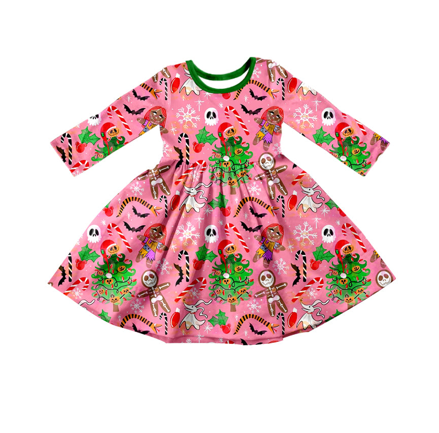 5.21custom each style moq 5eta 4-5week Sibling Sister christmas ghost prints green pink boys set and girls dress match family design