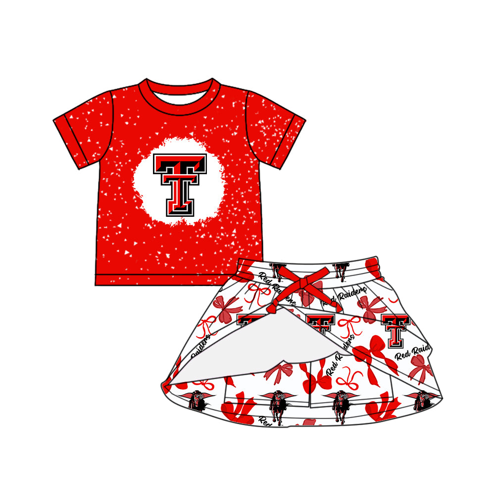 Custom moq 5 mix sizes summer teams baby girls clothes team red short sleeve skirts shorts sets dress 1 and dress 2 and dress 3 and dress 4-25.5.23