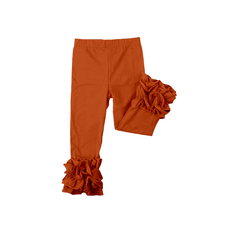 custom moq 5 girls icing cotton pants Pumpkin-orange ruffled trousers