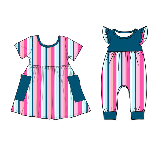 25.12.9 custom each style moq 5 eta 6-8week Sibling Sister baby short sleeve romper and dress match design