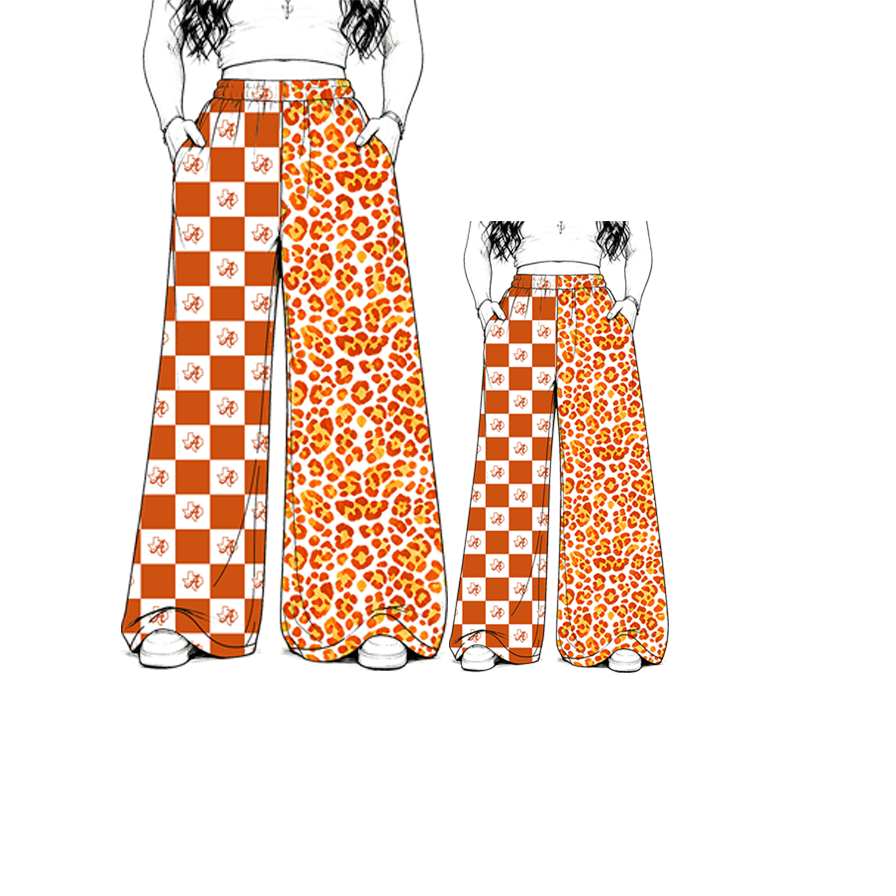 custom moq 5 mix size MSD072104 Kids And Adult Leopard Print Plaid Patchwork Long Trousers Casual Team Bottoms