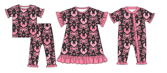 4.25 custom each style moq 5eta 4-6week Sibling Sisters bow baby girl short sleeve pants sets and dress and rompers match family design