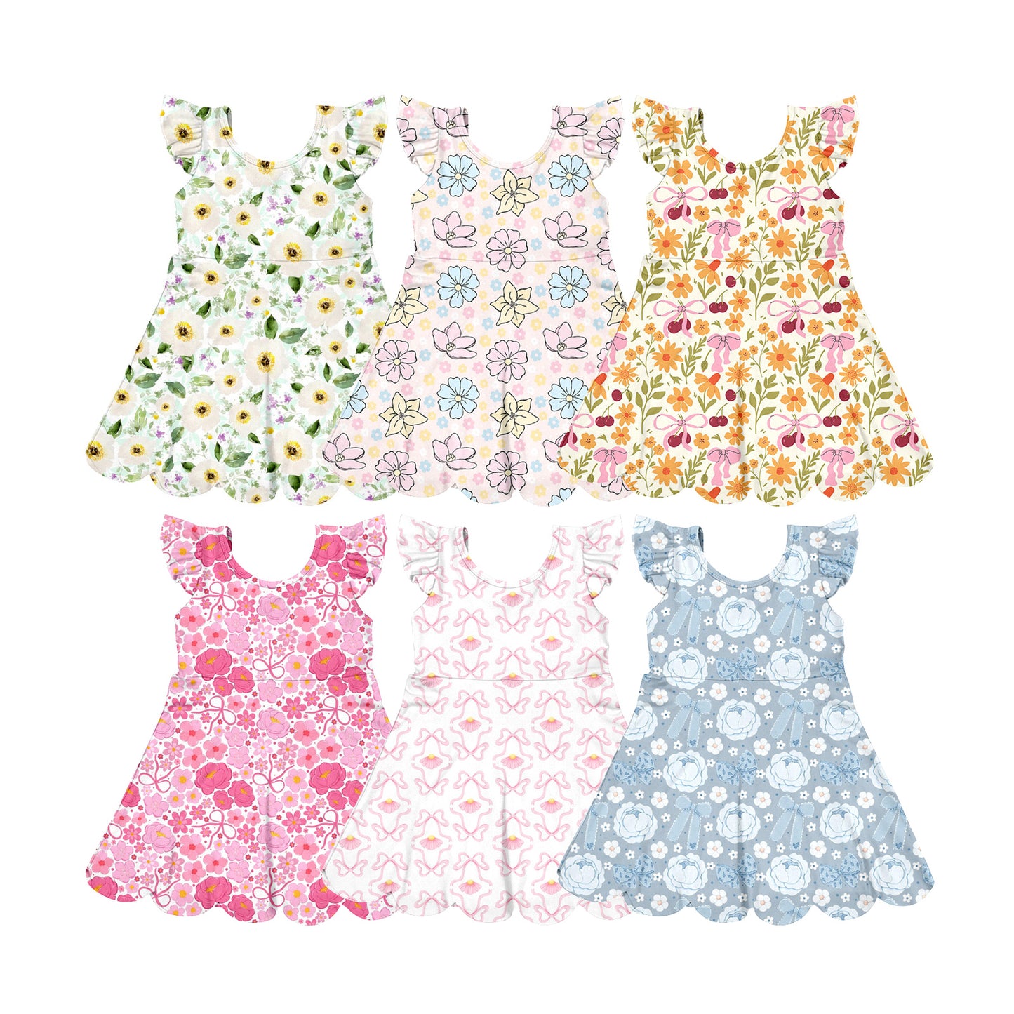 Custom moq 5 mix size Sibling Baby Girl's Flying sleeves Knee-Length Dress Summer yoga Dress for Little Girls