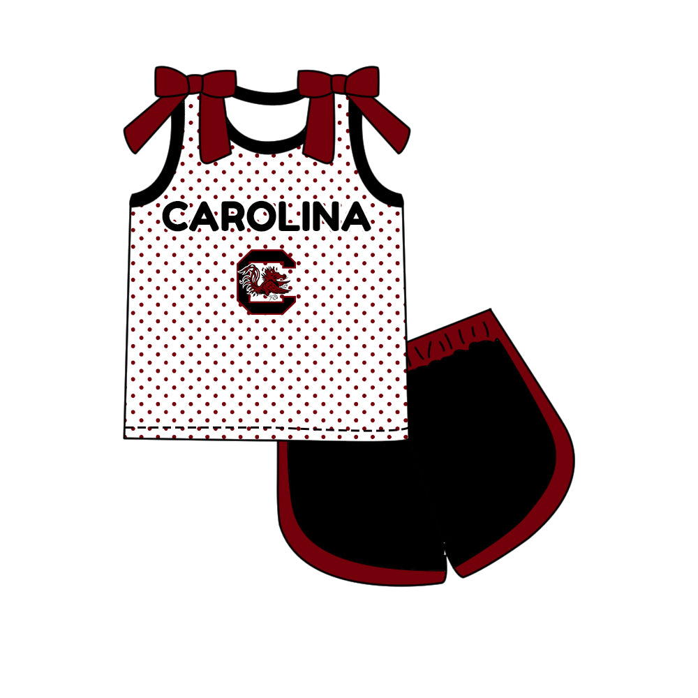 Custom moq 5 mix size summer teams Girls Polka Dot Top Shorts Set Red Bows Top Skirt Short Set Zipper Pullover Pants Set