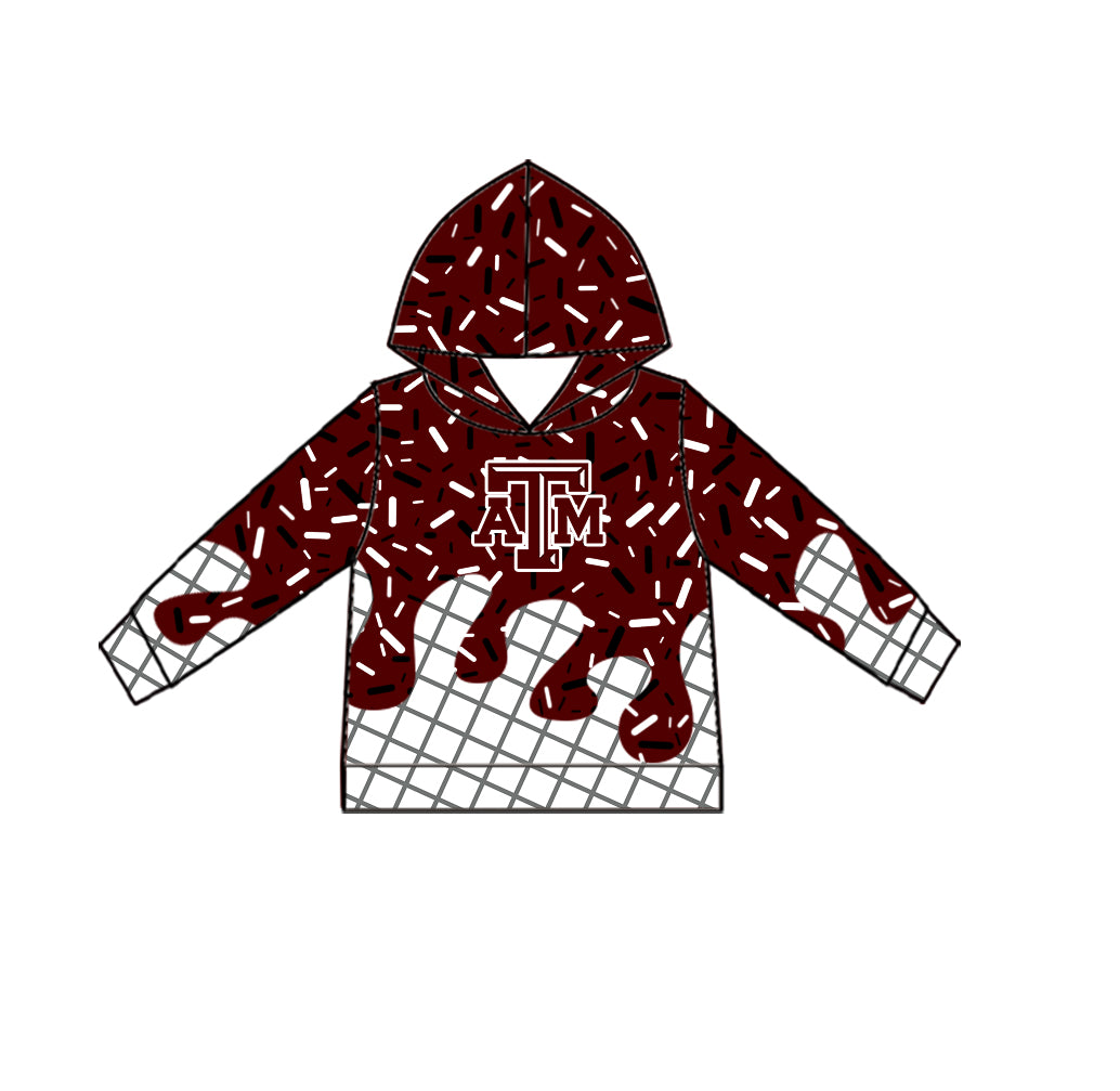 Custom moq 5 mix size milk silk summer teams Baby Camo Hooded Short Sleeve Top and Shorts Set Dark Red Ice Cream Drips Hooded Top with Matching Shorts