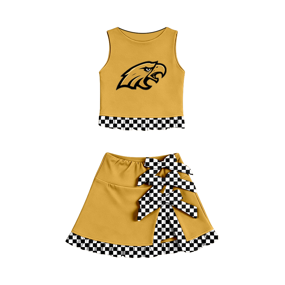 custom moq 5 mix size MSD070704 Baby Girls Summer Vest Checked Bow Scallop Edge Skort Yoga Active Clothes Set