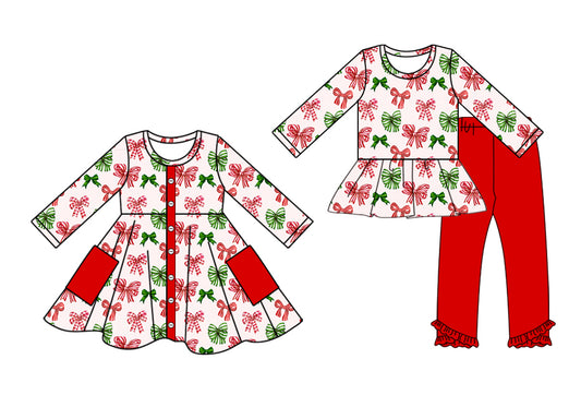25.8.13 custom each style moq 5eta 4-6week Sibling Sisters Christmas bow baby girl long sleeve pants sets and dress match family design