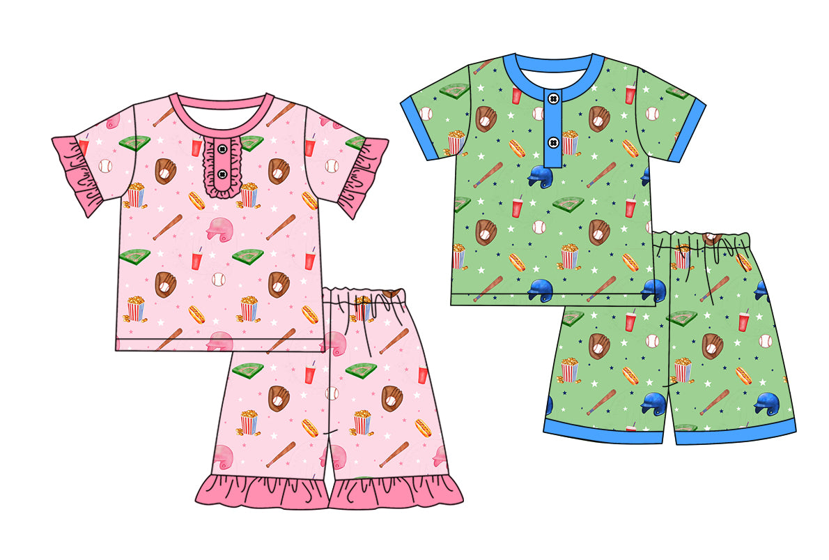 3.6 custom each style moq 5eta 4-6week Sibling Sister baseball baby girls short sleeve set and set 2 match design