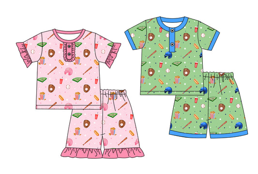 3.6 custom each style moq 5eta 4-6week Sibling Sister baseball baby girls short sleeve set and set 2 match design