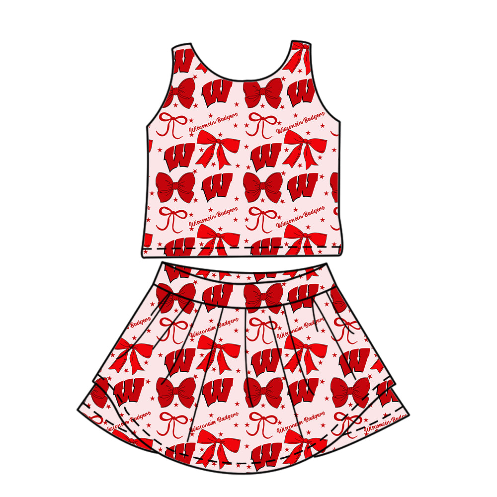 Custom moq 5 mix size milk silk summer teams baby girls clothes team bow red sleeveless skirts sets and dress 1 and dress 2 and dress 3-25.6.27