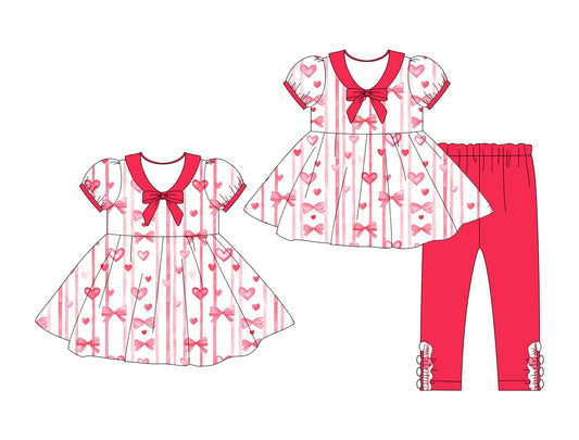 25.10.3 custom each style moq 8 eta 6-8week Sibling Sisters love bow baby girl short sleeve pants sets and dress match family design