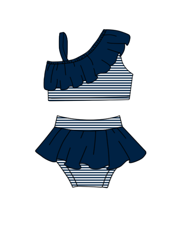 Custom moq 5 mix size milk silk summer teams baby girl boys clothes Navy Blue Two-Piece Swimsuit Set One Piece Swimsuits boy swim trunks