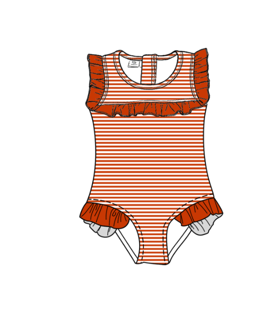 Custom moq 5 mix size milk silk summer teams Orange-Red baby girl boys clothes Two-Piece Swimsuit Set One Piece Swimsuits boy swim trunks