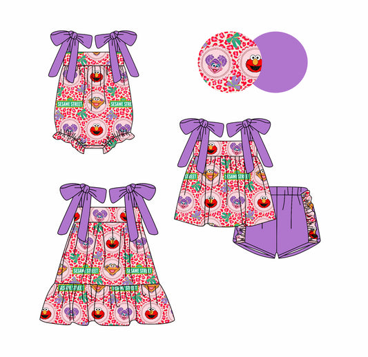 25.12.30 custom each style moq 5 eta 6-8week Sibling Sister cartoon baby short sleeve shorts sets and romper and dress match design