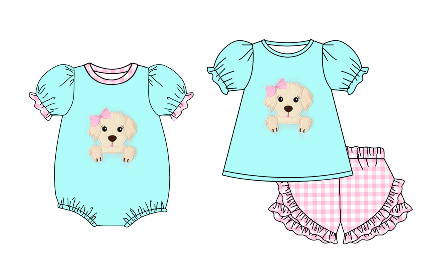 25.12.23 custom each style moq 5 eta 6-8week Sibling Sister puppy baby girl short sleeve shorts sets and romper match design