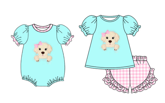 25.12.23 custom each style moq 5 eta 6-8week Sibling Sister puppy baby girl short sleeve shorts sets and romper match design