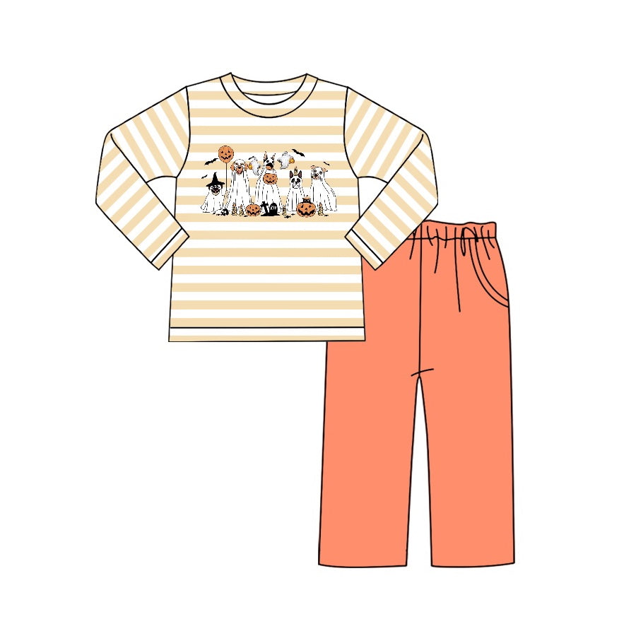 5.9custom each style moq 5eta 4-5week Sibling Sister Halloween style print orange girls outfits and baby romper and dress match family design