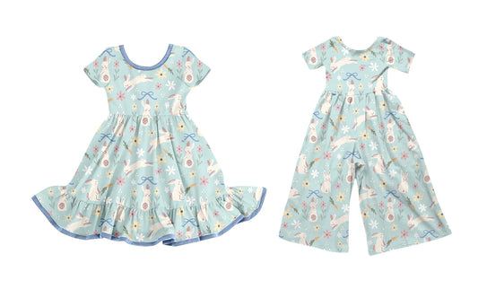25.9.20 custom each style moq 8 eta 6-8week Sibling Sisters bunny bow baby girl long sleeve dress and jumpsuit match family design