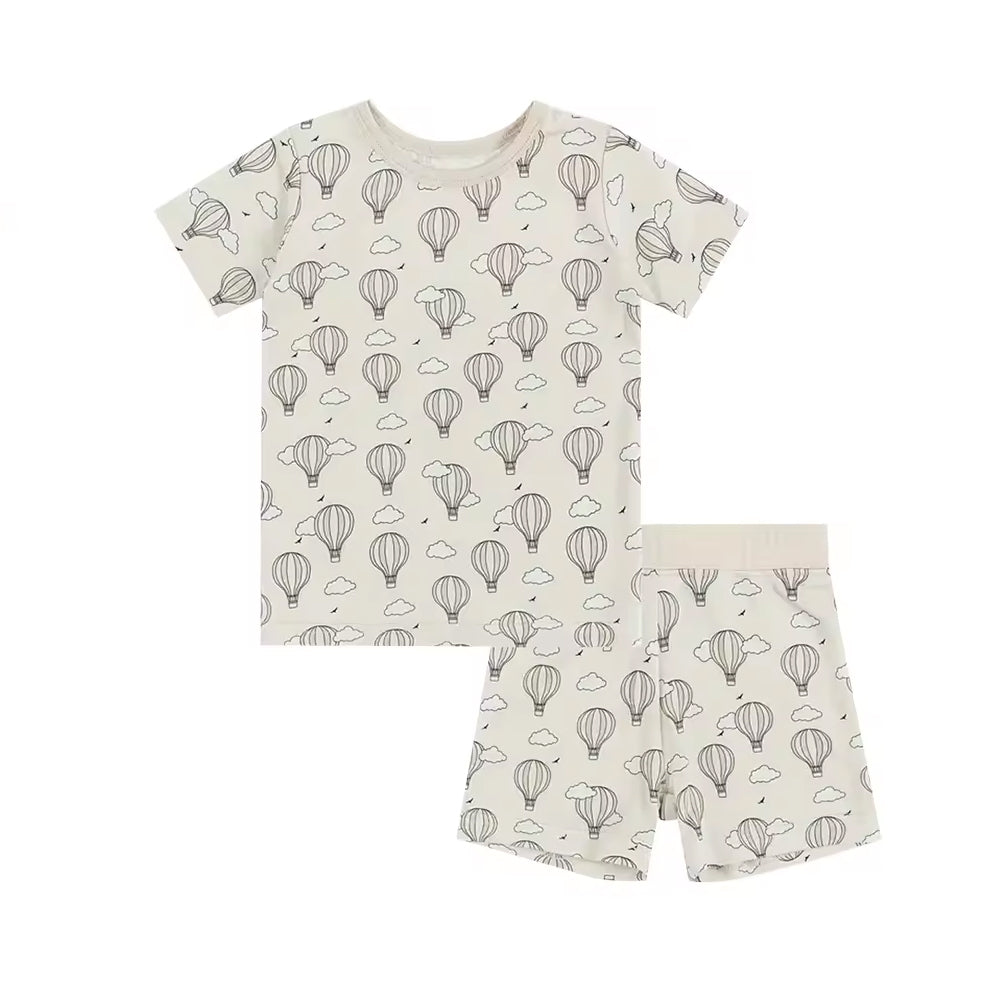 5.16custom each style moq 5eta 4-5week Sibling Sister hot air balloon print beige boys outfits and baby romper match family design