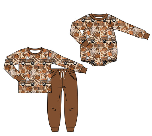 25.7.26 custom each style moq 5eta 4-6week Sibling Sister pumpkin baby boy long sleeve pants sets and rompers match family design