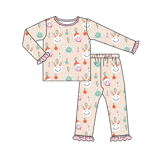 8.21 custom each style moq 5eta 4-6week Sibling Sister Christmas smiley baby girls sets and rompers match family design