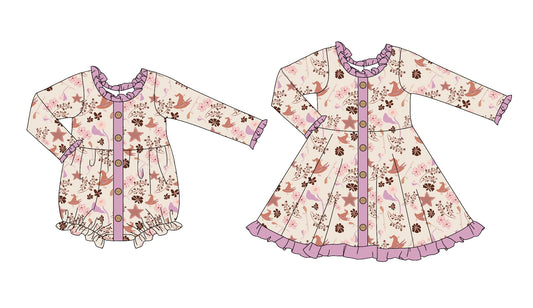25.5.17 custom each style moq 5eta 4-6week Sibling Sisters baby girl long sleeve dress and rompers match family design
