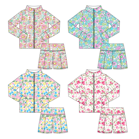 25.5.30 custom each style moq 5eta 4-6week Sibling Sister floral baby girl long sleeve shorts sets 1 and set 4 match design