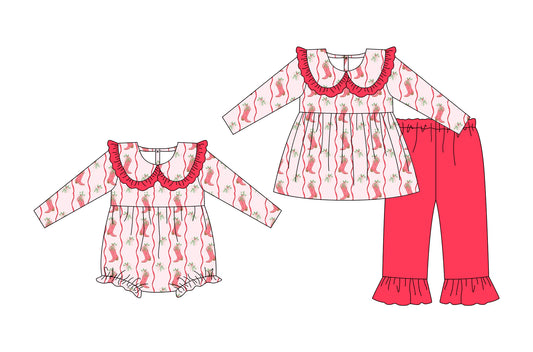 25.5.15 custom each style moq 5eta 4-6week Sibling Sisters bow boots baby girl long sleeve pants sets and rompers match family design