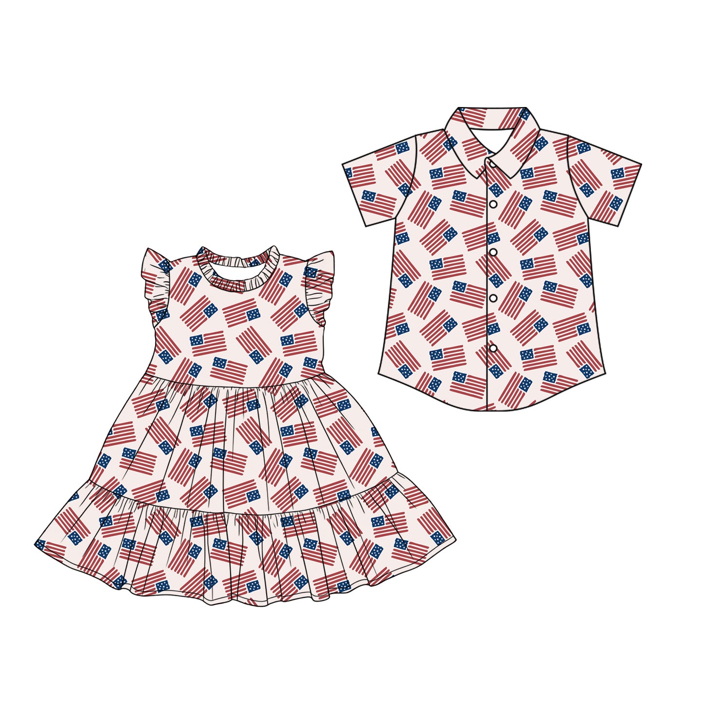 26.1.19 custom each style moq 5 eta 6-8week Sibling Sister flag baby button short sleeve top and dress match design