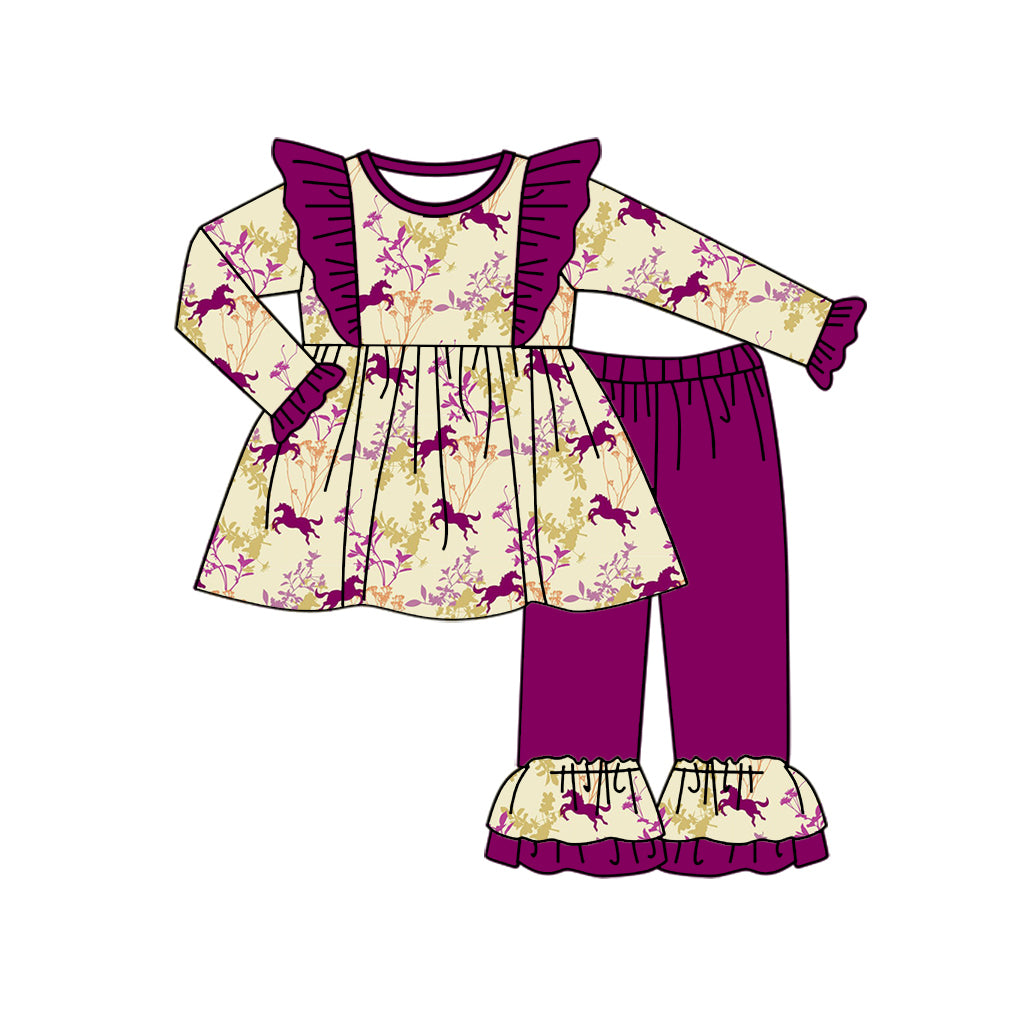 9.3 custom each style moq 5eta 4-6week Sibling Sister horse baby girls sets and rompers match family design