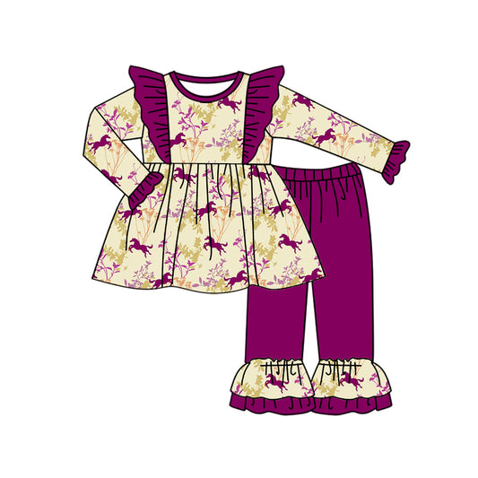 9.3 custom each style moq 5eta 4-6week Sibling Sister horse baby girls sets and rompers match family design