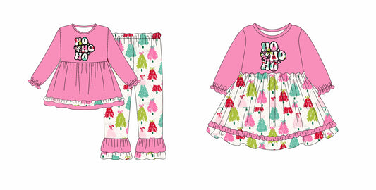 25.7.17 custom each style moq 5eta 4-6week Sibling Sisters HO Christmas trees baby girl long sleeve pants sets and dress match family design