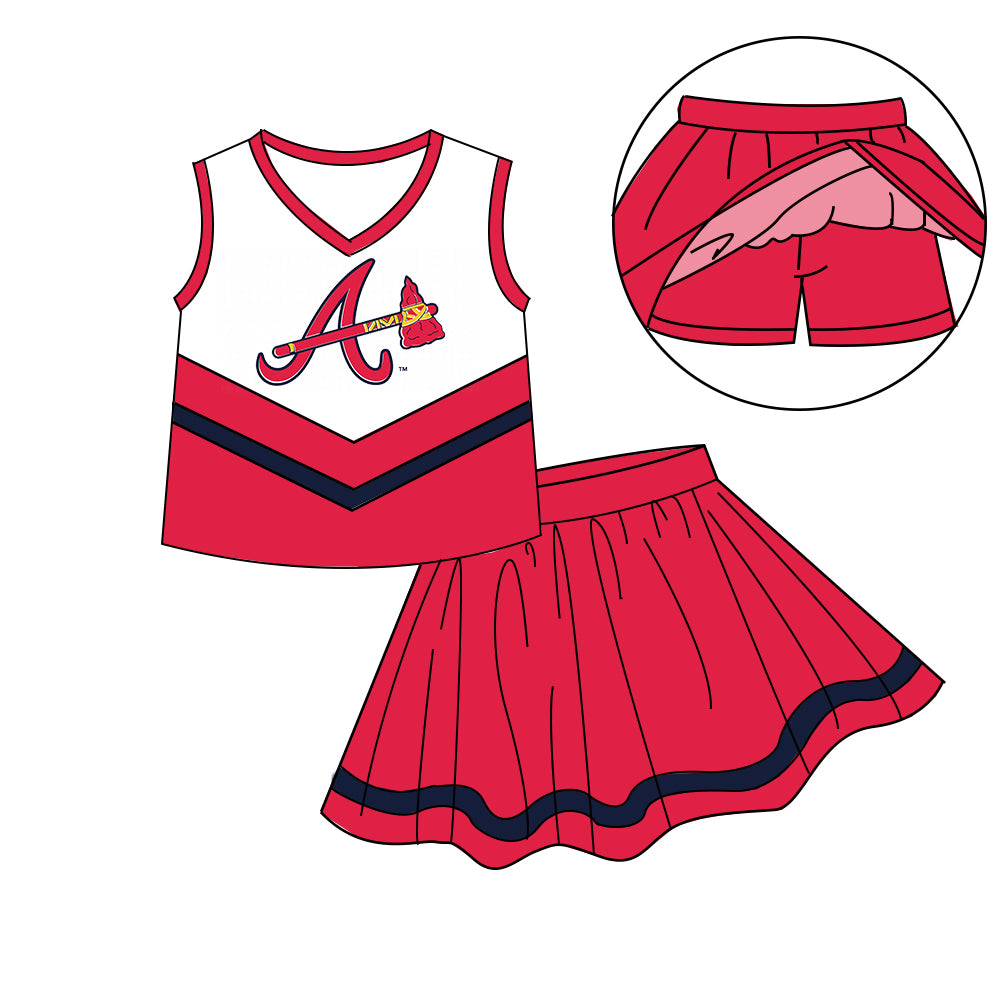 Custom moq 5 mix size milk silk eta 6-8weeks summer teams red baby girls clothes team sleeveless skirts shorts sets-25.7.8