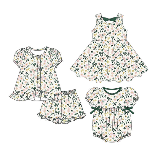 3.5 Custom moq 5 mix size Sibling Baby Girl's Flowers Short Sleeves Top And Shorts Set Cute Romper Dress for Summer
